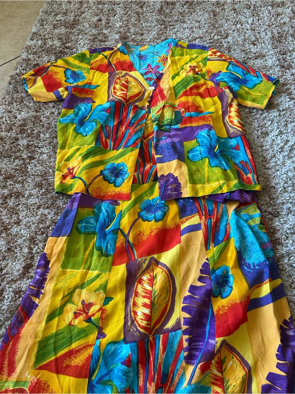 Vibrant Tropical Two-Piece Set — Yellow Multi
